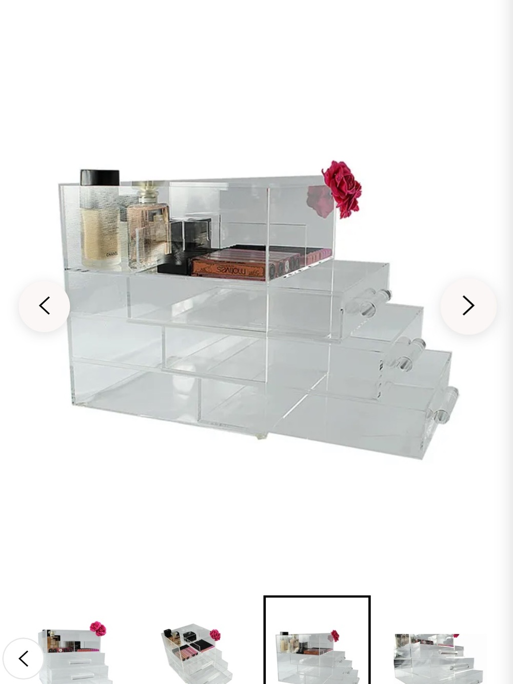 Transparent Acrylic Makeup Organizer with 3 Drawers - Clear